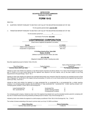 Vorschaubild Lightbridge Corporation 10-Q Quartalsbericht 2022 