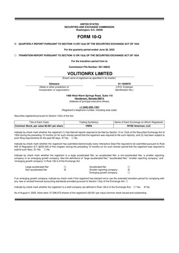 Thumbnail VolitionRx 10-Q Quarterly Report FY2022 