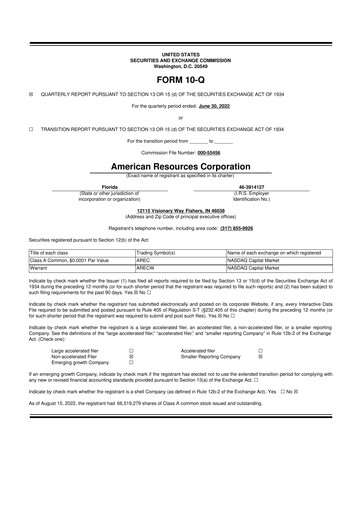 Thumbnail American Resources Corp 10-Q Quarterly Report FY2022 