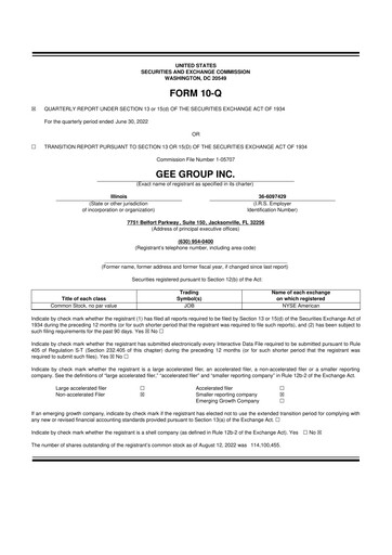 Miniature GEE Group 10-Q Rapport trimestriel 2022 