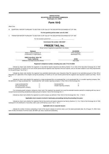 Thumbnail Freeze Tag 10-Q Quarterly Report FY2022 