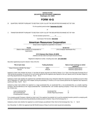 Thumbnail American Resources Corp 10-Q Quarterly Report FY2022 