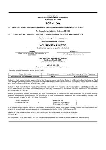 Thumbnail VolitionRx 10-Q Quarterly Report FY2022 