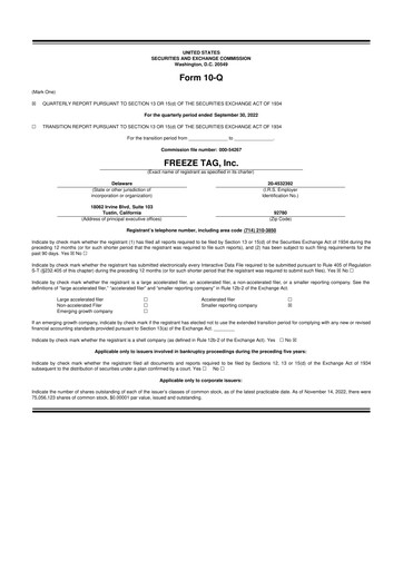 Thumbnail Freeze Tag 10-Q Quarterly Report FY2022 