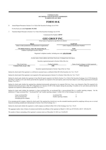 Miniature GEE Group 10-K Rapport annuel 2022