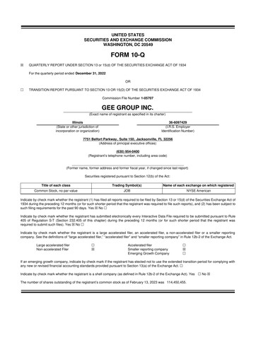 Miniature GEE Group 10-Q Rapport trimestriel 2023 