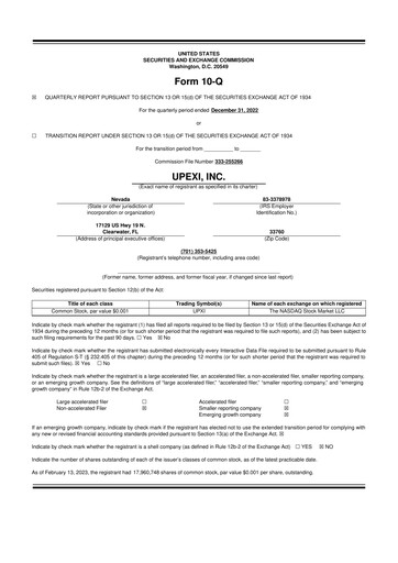 Miniature Upexi 10-Q Rapport trimestriel 2023 