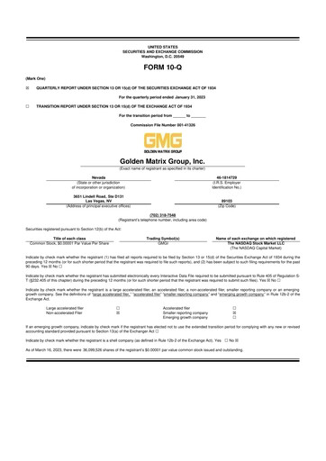 Thumbnail Golden Matrix Group 10-Q Quarterly Report FY2023 