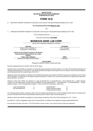 Thumbnail BioNexus Gene Lab 10-Q Quarterly Report FY2023 