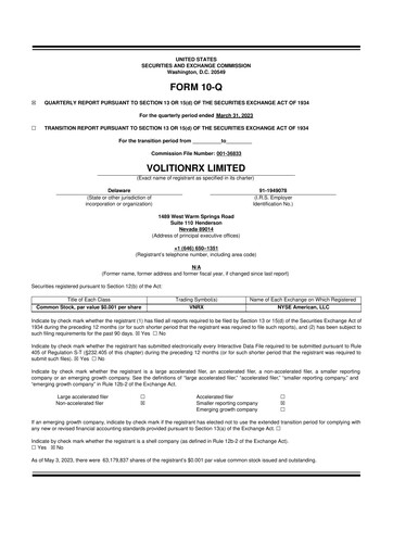 Thumbnail VolitionRx 10-Q Quarterly Report FY2023 