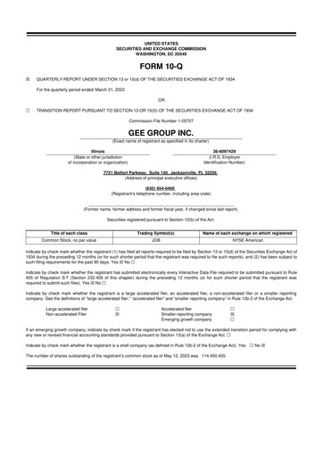 Miniature GEE Group 10-Q Rapport trimestriel 2023 