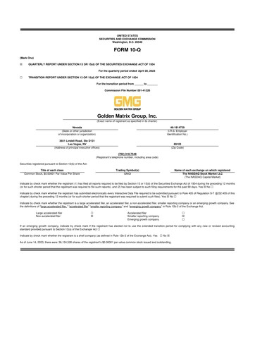 Thumbnail Golden Matrix Group 10-Q Quarterly Report FY2023 