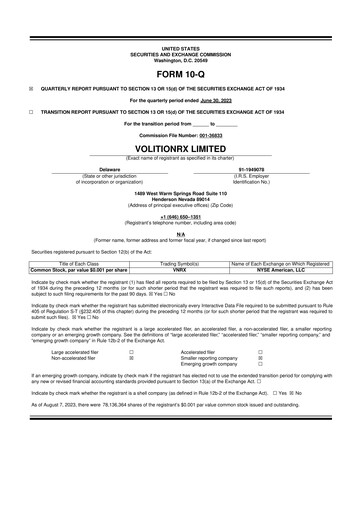 Thumbnail VolitionRx 10-Q Quarterly Report FY2023 