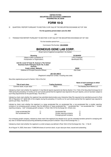 Thumbnail BioNexus Gene Lab 10-Q Quarterly Report FY2023 