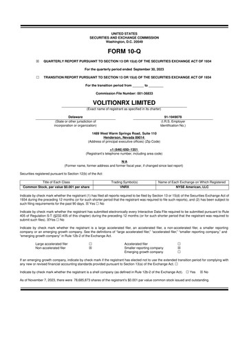 Thumbnail VolitionRx 10-Q Quarterly Report FY2023 