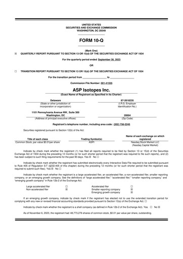 Thumbnail ASP Isotopes 10-Q Quarterly Report FY2023 