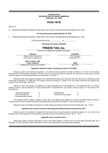 Thumbnail Freeze Tag 10-Q Quarterly Report FY2023 