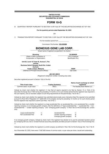Thumbnail BioNexus Gene Lab 10-Q Quarterly Report FY 