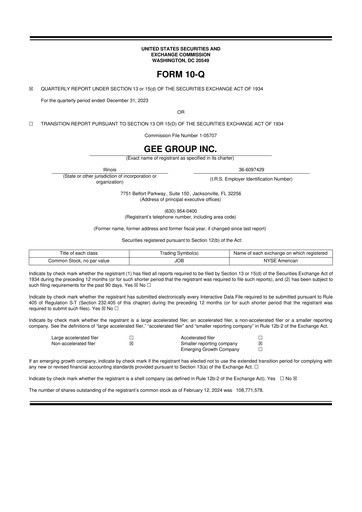 Miniature GEE Group 10-Q Rapport trimestriel 2024 