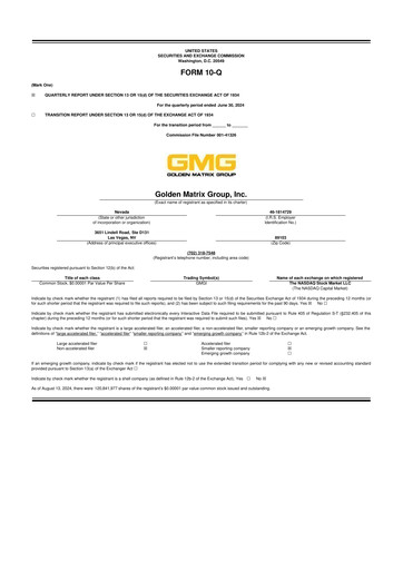Thumbnail Golden Matrix Group 10-Q Quarterly Report FY2024 
