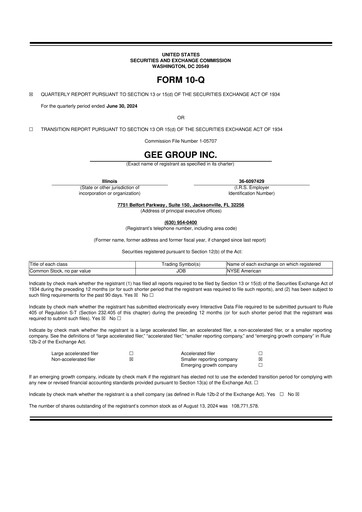 Miniature GEE Group 10-Q Rapport trimestriel 2024 