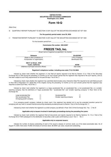 Thumbnail Freeze Tag 10-Q Quarterly Report FY2024 