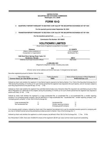 Thumbnail VolitionRx 10-Q Quarterly Report FY2024 