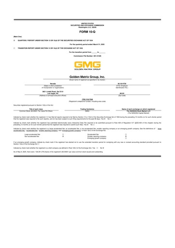 Thumbnail Golden Matrix Group 10-Q Quarterly Report FY2025 