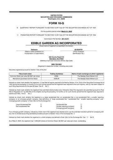 Vorschaubild Edible Garden 10-Q Quartalsbericht 2025 