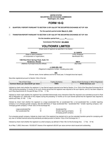 Thumbnail VolitionRx 10-Q Quarterly Report FY2025 