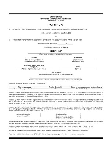 Miniature Upexi 10-Q Rapport trimestriel 2025 