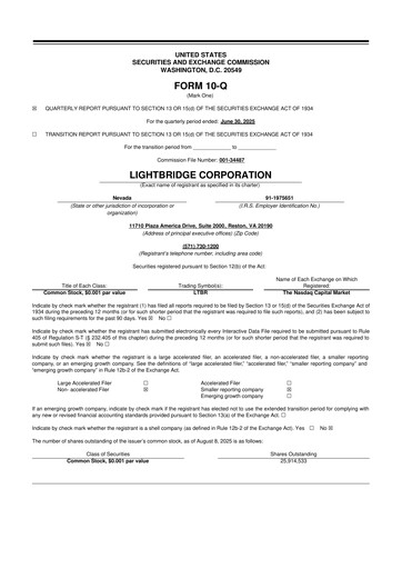 Vorschaubild Lightbridge Corporation 10-Q Quartalsbericht 2025 