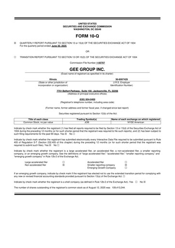 Miniature GEE Group 10-Q Rapport trimestriel 2025 