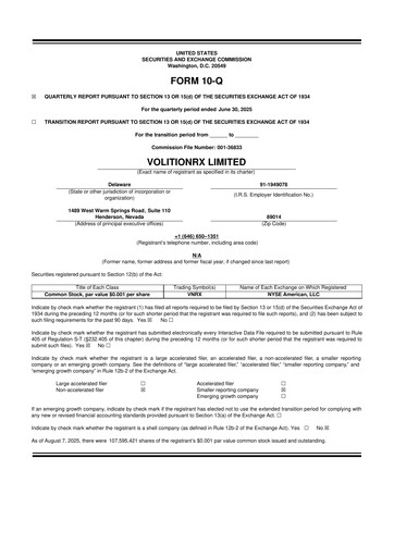Thumbnail VolitionRx 10-Q Quarterly Report FY2025 
