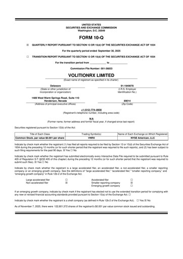 Thumbnail VolitionRx 10-Q Quarterly Report FY2025 