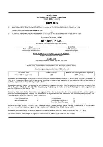 Miniature GEE Group 10-Q Rapport trimestriel 2026 