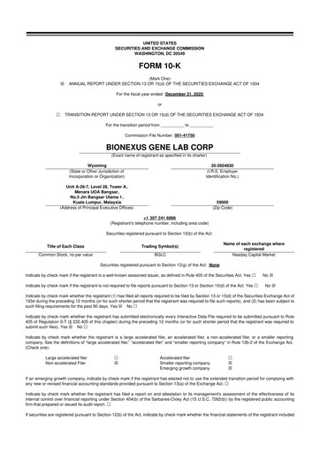 Thumbnail BioNexus Gene Lab 10-K Annual Report 