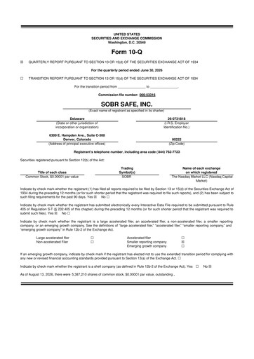 Thumbnail SOBR Safe 10-Q Quarterly Report FY2026 