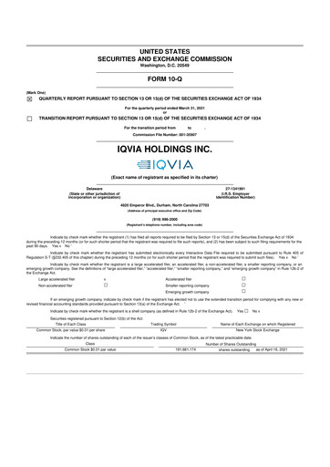 Vorschaubild IQVIA 10-Q Quartalsbericht 2021 