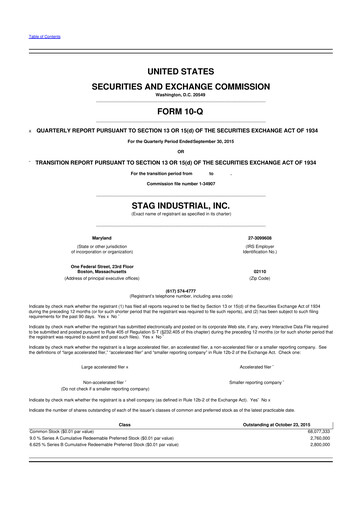 Thumbnail STAG Industrial 10-Q Quarterly Report FY2015 