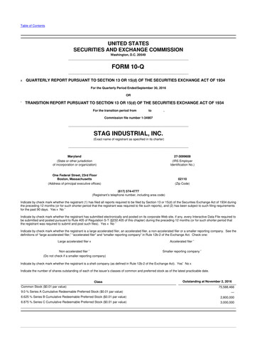 Thumbnail STAG Industrial 10-Q Quarterly Report FY2016 