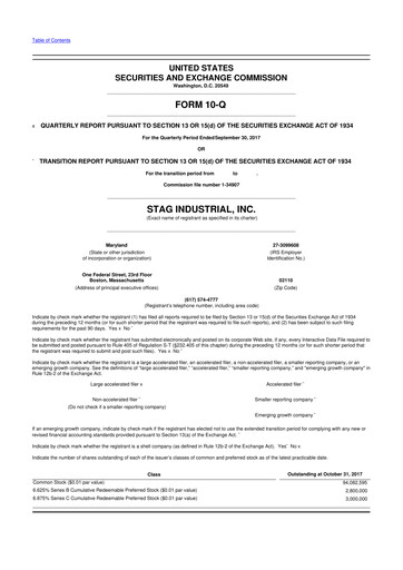 Thumbnail STAG Industrial 10-Q Quarterly Report FY2017 