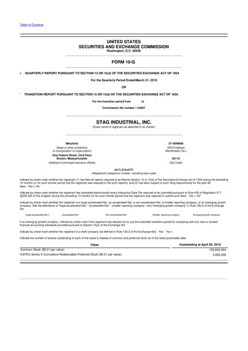 Thumbnail STAG Industrial 10-Q Quarterly Report FY2019 