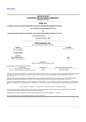 Thumbnail STAG Industrial 10-Q Quarterly Report FY2019 