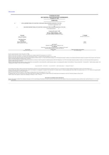 Thumbnail STAG Industrial 10-K Annual Report 2021