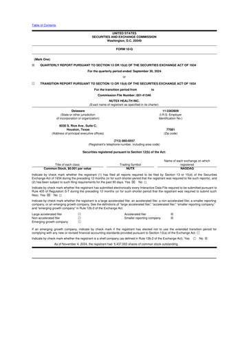 Thumbnail Nutex Health 10-Q Quarterly Report FY2024 