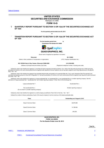 Miniature Quad 10-Q Rapport trimestriel 2012 