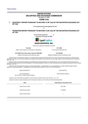 Miniature Quad 10-Q Rapport trimestriel 2012 