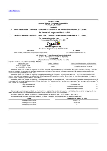 Miniature Quad 10-Q Rapport trimestriel 2020 