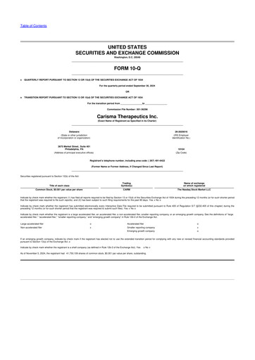 Miniature Carisma Therapeutics 10-Q Rapport trimestriel  